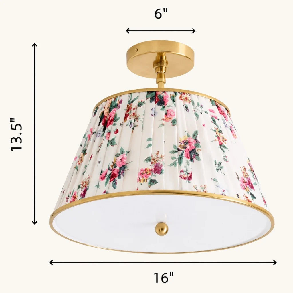 Avelora pleated ceiling lamp dimensions, 16 inches diameter by 13.5 inches high, 6 inch canopy