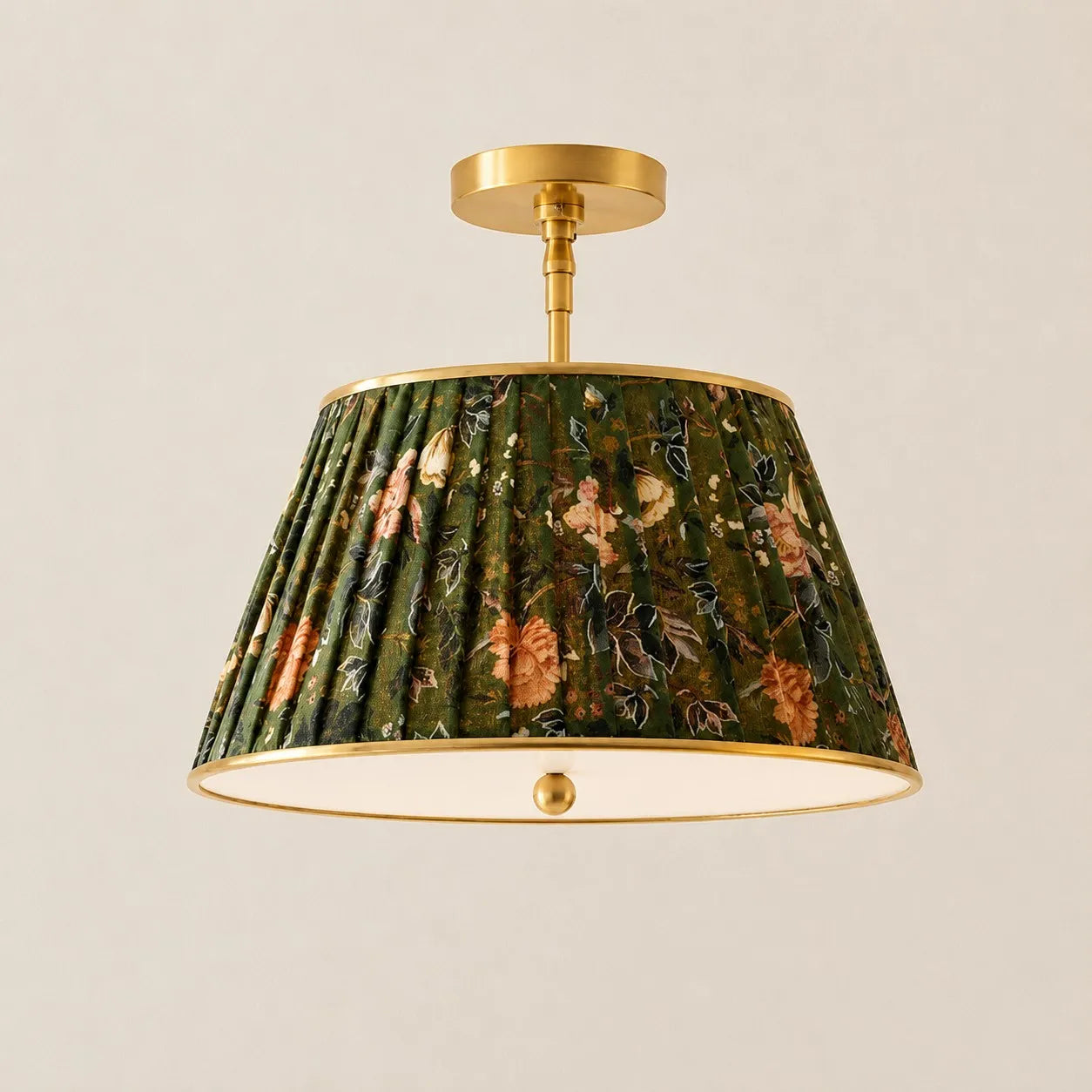 Avelora green floral pleated ceiling lamp