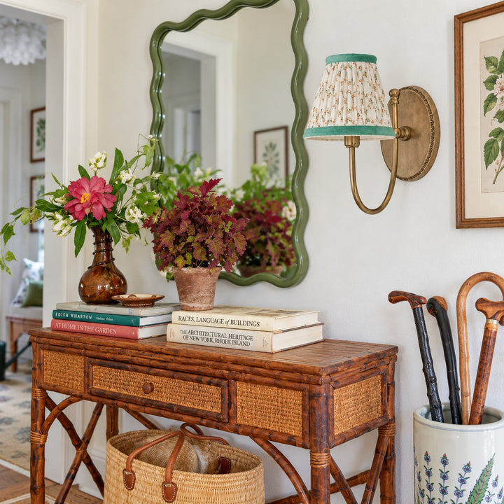 Avelora lattice wall sconce styled above an entry console