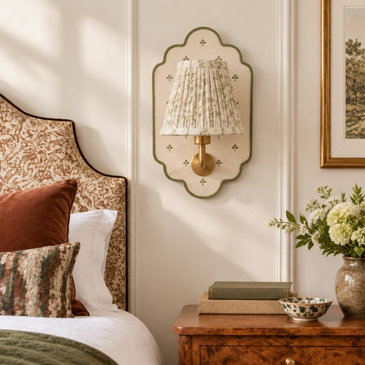 Avelora floral wall sconces styled above a bathroom vanity