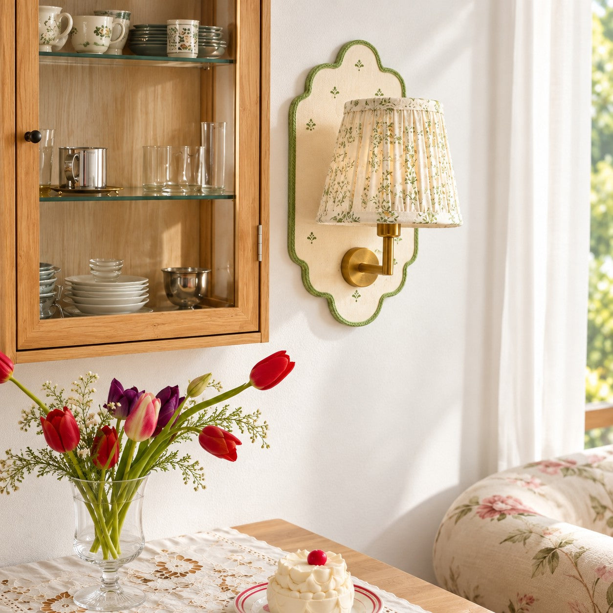 Avelora floral wall sconces styled beside a bed
