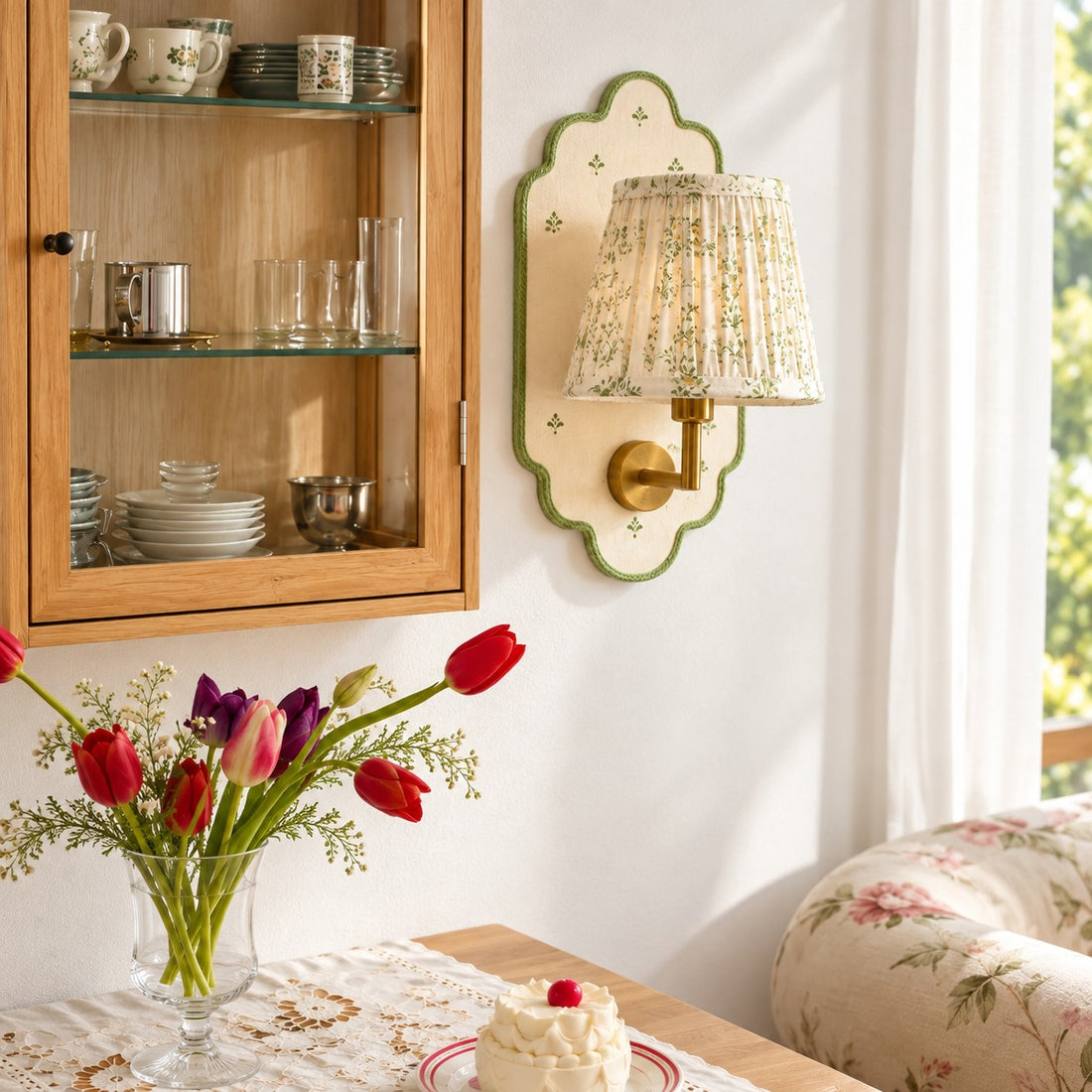 Avelora floral wall sconces styled beside a bed