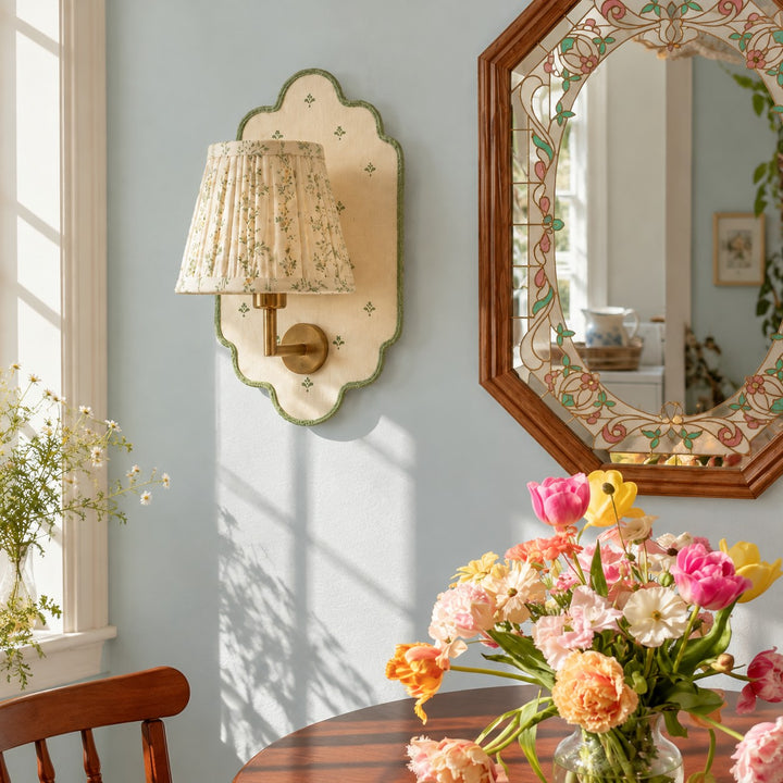 Avelora floral wall sconces styled in a hallway