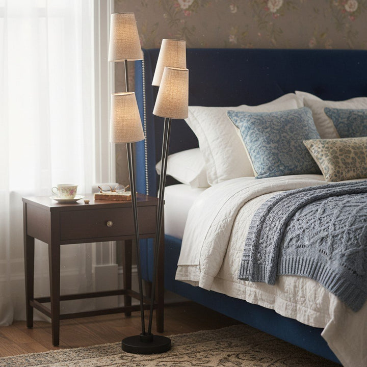Duova 4 Light Floor Lamp – Fabric Shade Floor Lamp for Reading Corners or Living Spaces