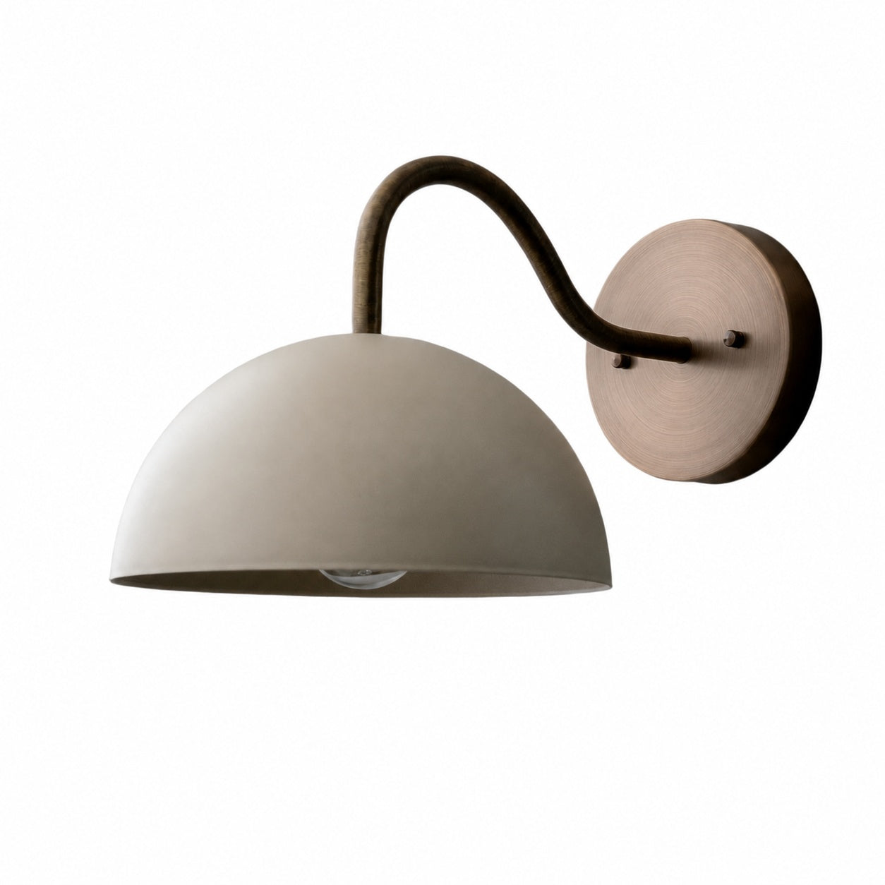 Curva Metal  Industrial Wall Sconce - Curved Brass Arm - Hammered Dome Light Fixture