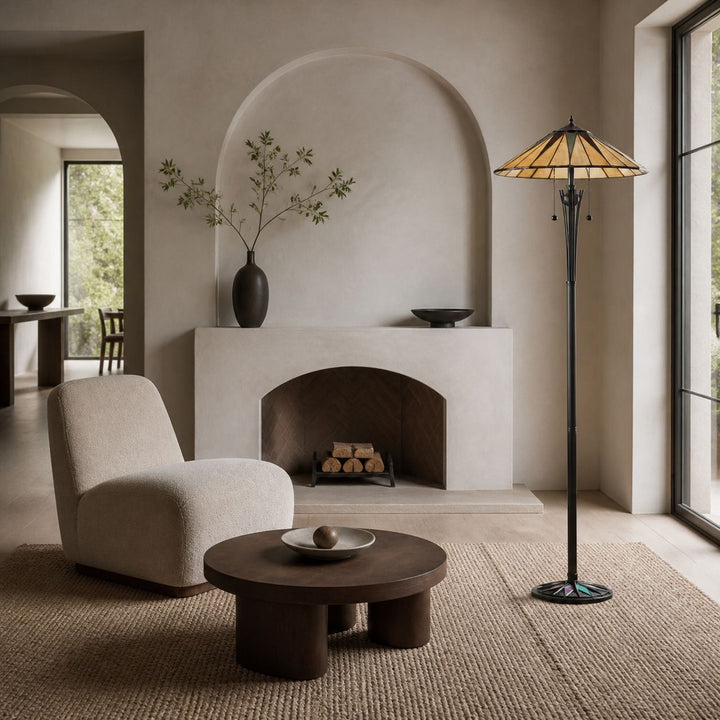 TF Dark Star Tiffany Art Glass Floor Lamp – Vintage-Inspired Metal Base Accent Lighting
