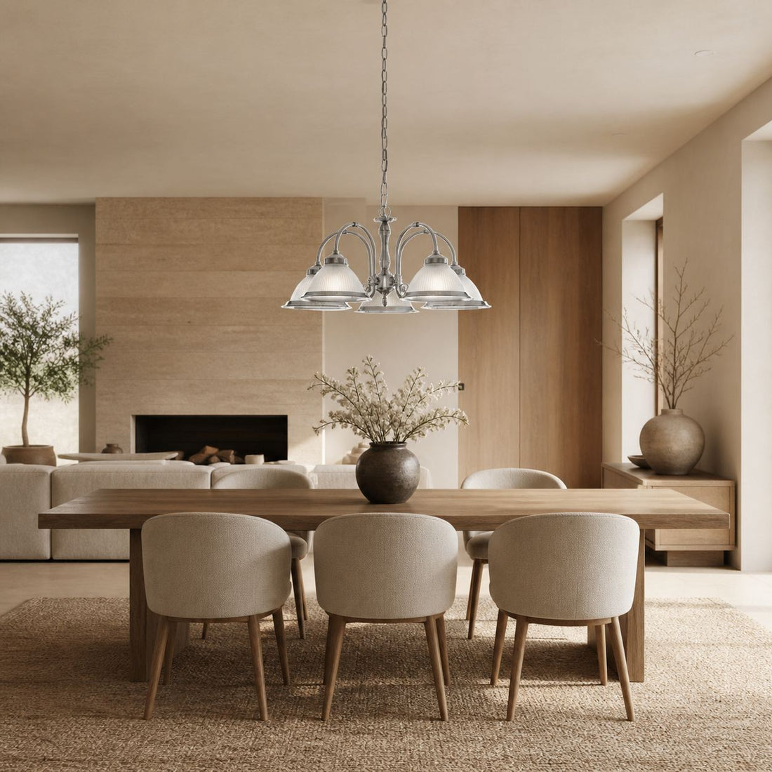 TF Vintora Ribbed Glass Pendant Light – Elegant Metal Trim for Kitchens, Dining Areas and Hallways