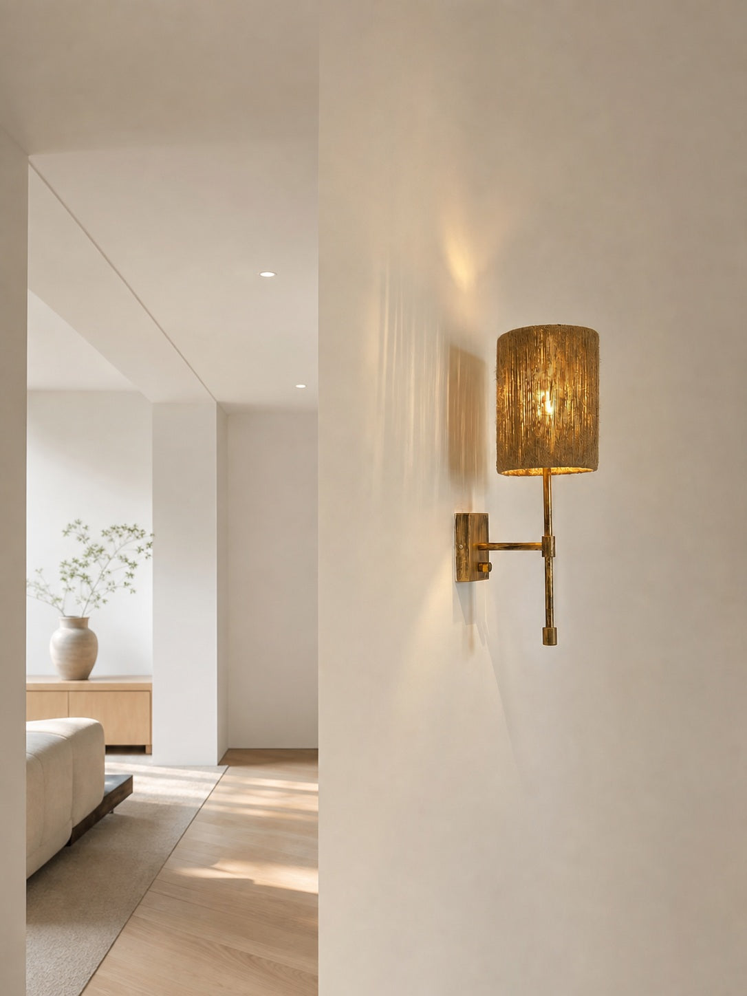Atticus Fabric Shade Wall Sconce - Modern Brass Wall Light for Bedroom and Hallway
