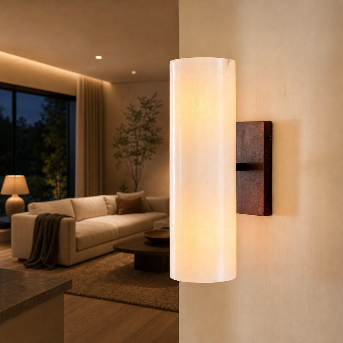 Wolvina Natural Marble Tube Sconce with Sleek Metal Details