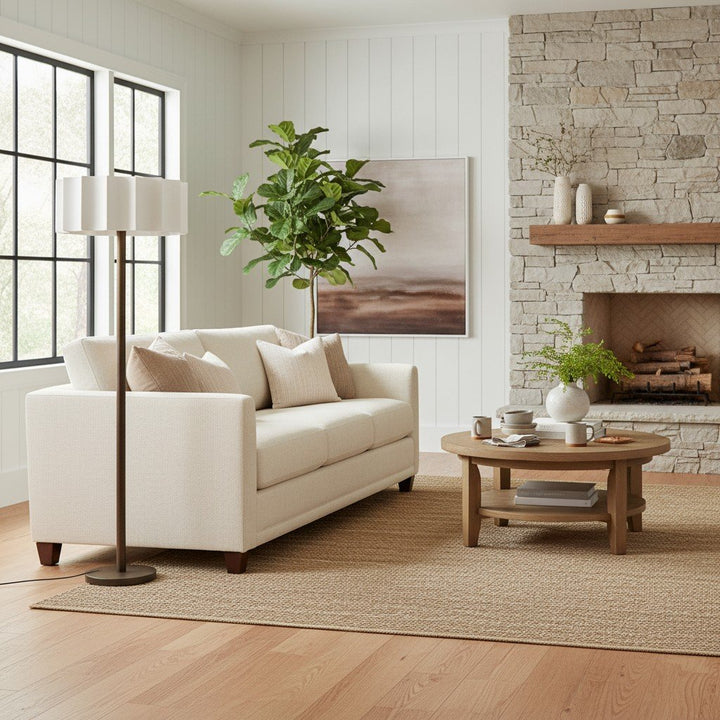 Cavilon Modern Floor Lamp - Slim Profile and Soft Fabric Shade Contemporary Floor Light