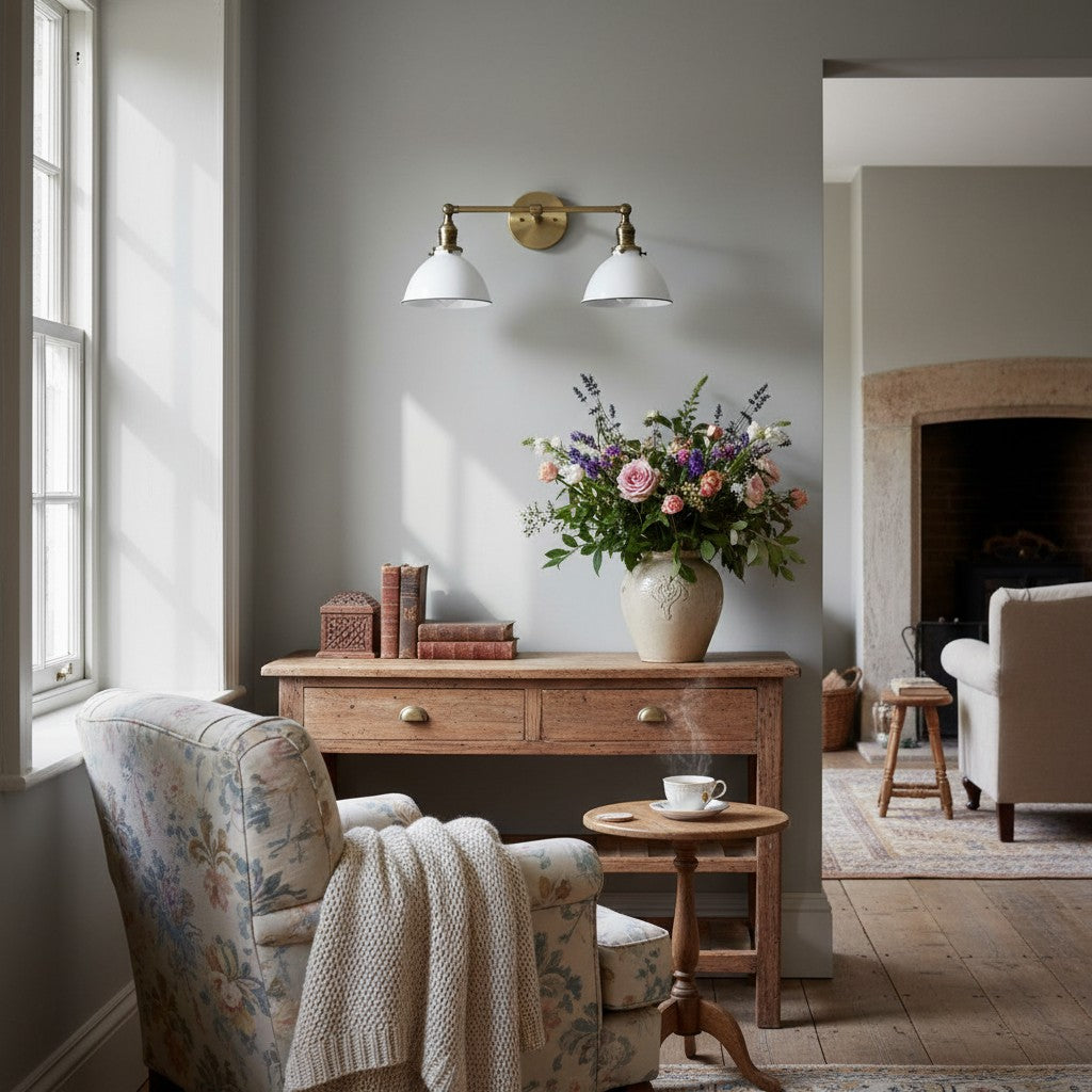 Conique Metal Dual Head Wall Fixture with Classic Shades – Industrial Vanity Lamp