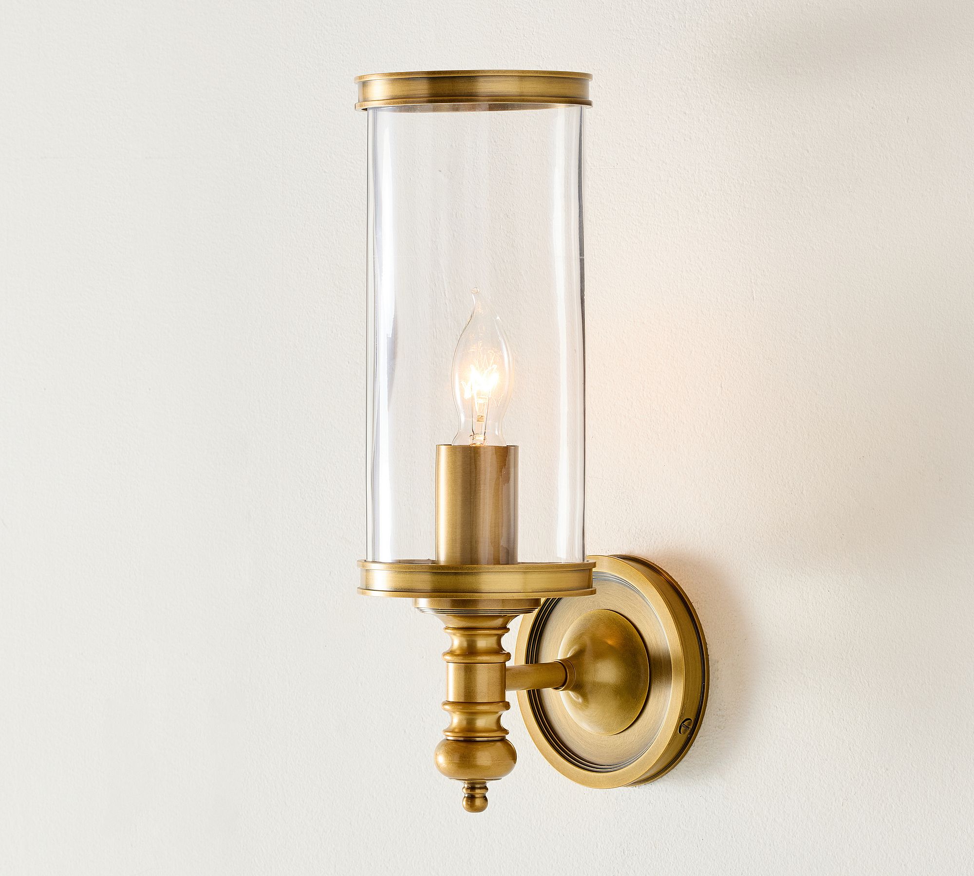 Driscoll Glass Cylinder Sconce - Classic Iron Wall Lamp with Clear Glass Shade