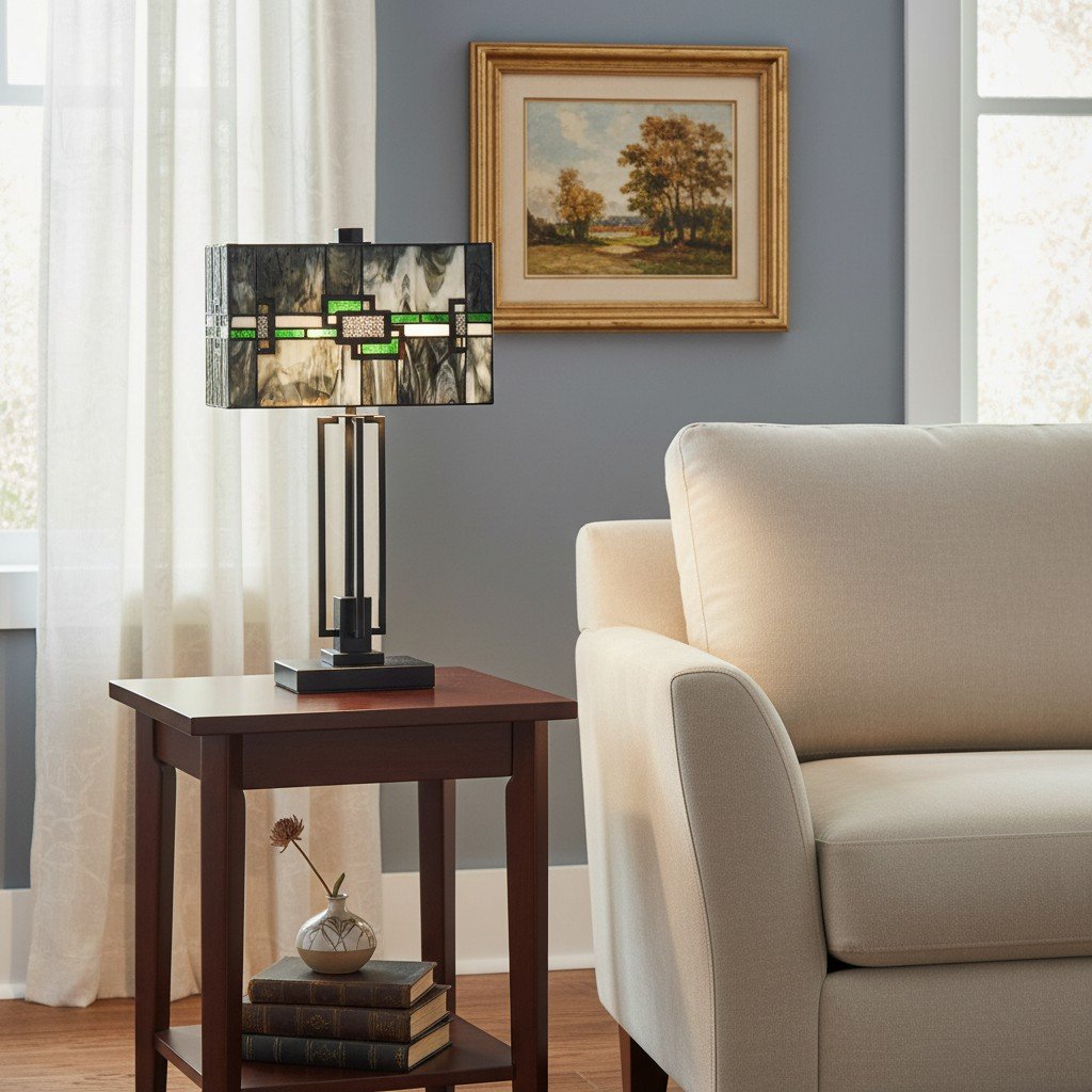 Culletto Stained-Glass Rectangular Table Lamp – Artisan Look for Bedrooms and Hallways