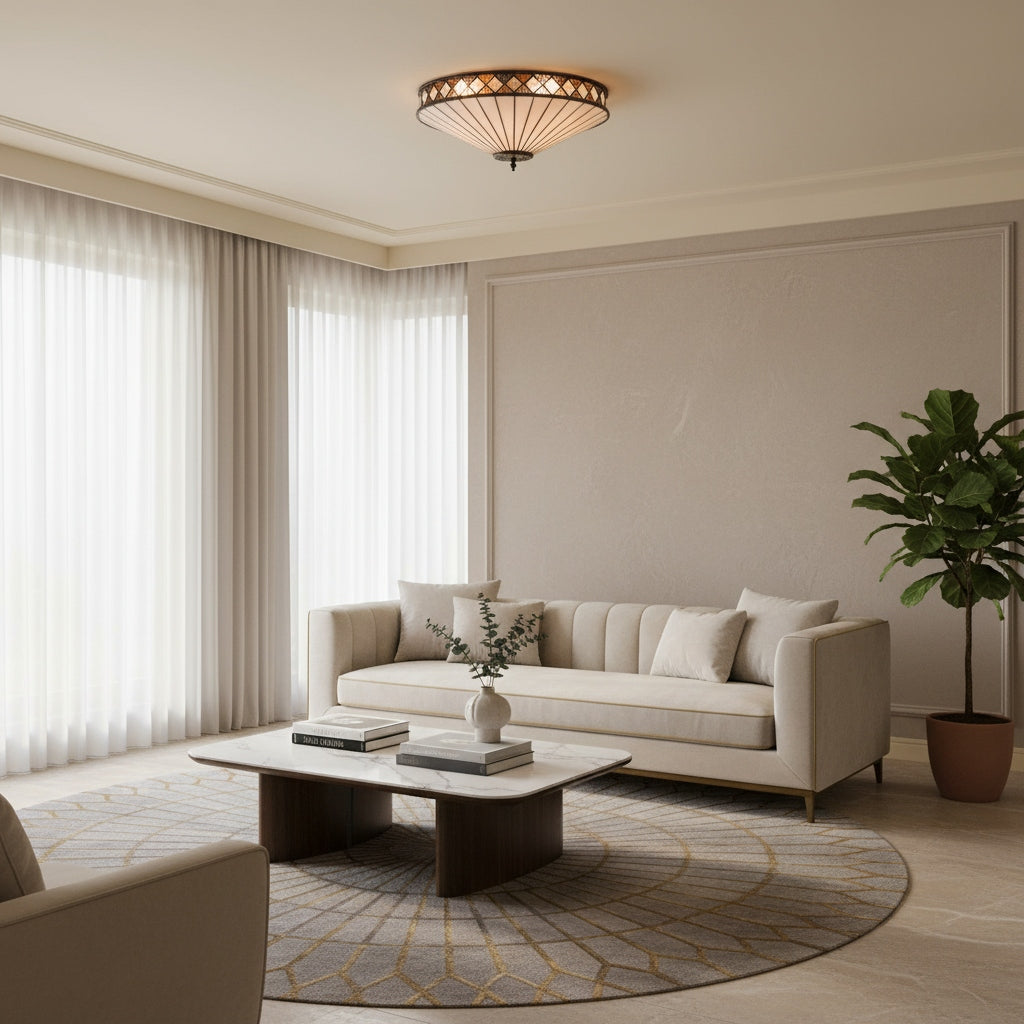 TiffStar Elegant Art Glass Flush Ceiling Light - Vintage-Inspired Ceiling Fixture for Home Interiors