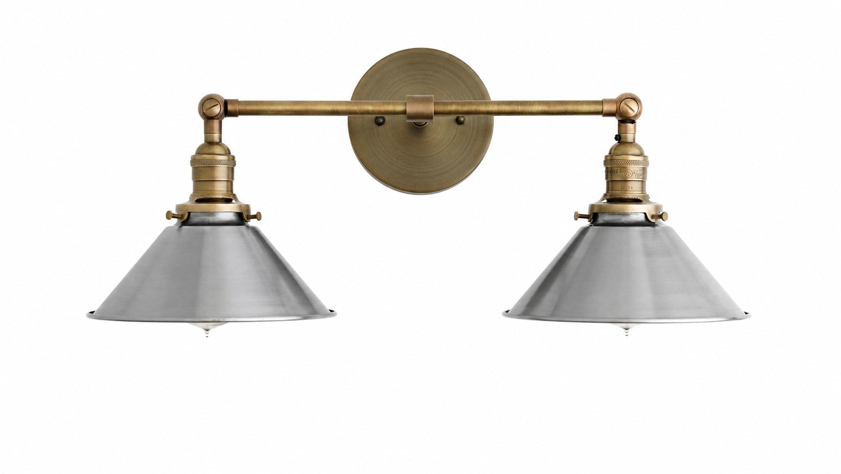 Conique Metal Industrial Wall Sconce with Dual Cone Shades - Vintage Metal Finish