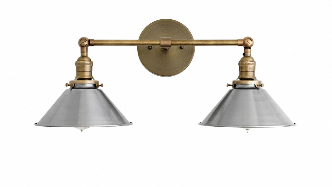 Conique Metal Industrial Wall Sconce with Dual Cone Shades - Vintage Metal Finish