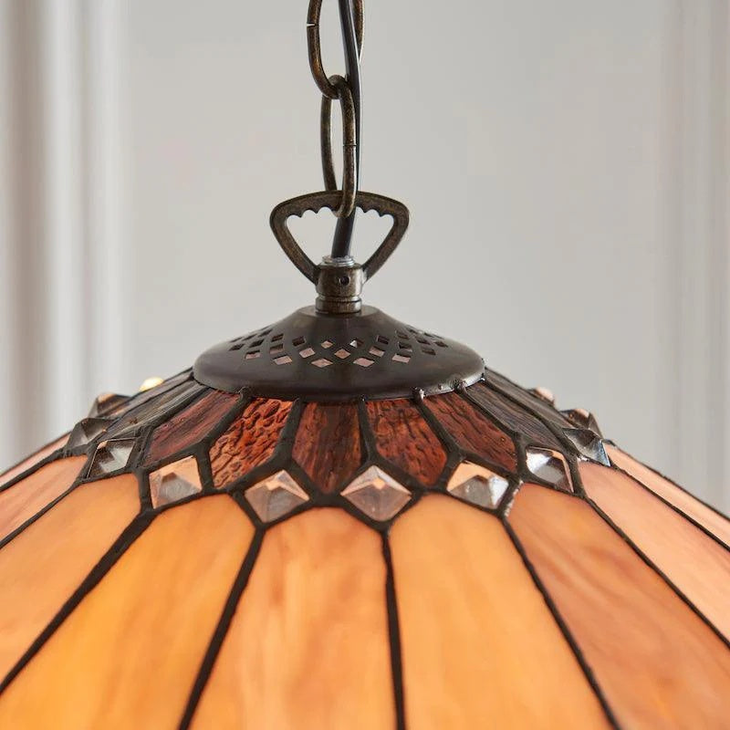TF Brooklyn Pendant Light – Pendant Light with Geometric Stained Glass Art Deco Style for Dining Rooms