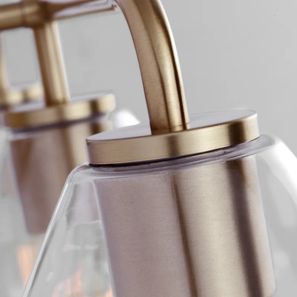 Vintage 3 Light Vanity Wall Light - Metal Glass Shades Bath Wall Sconce