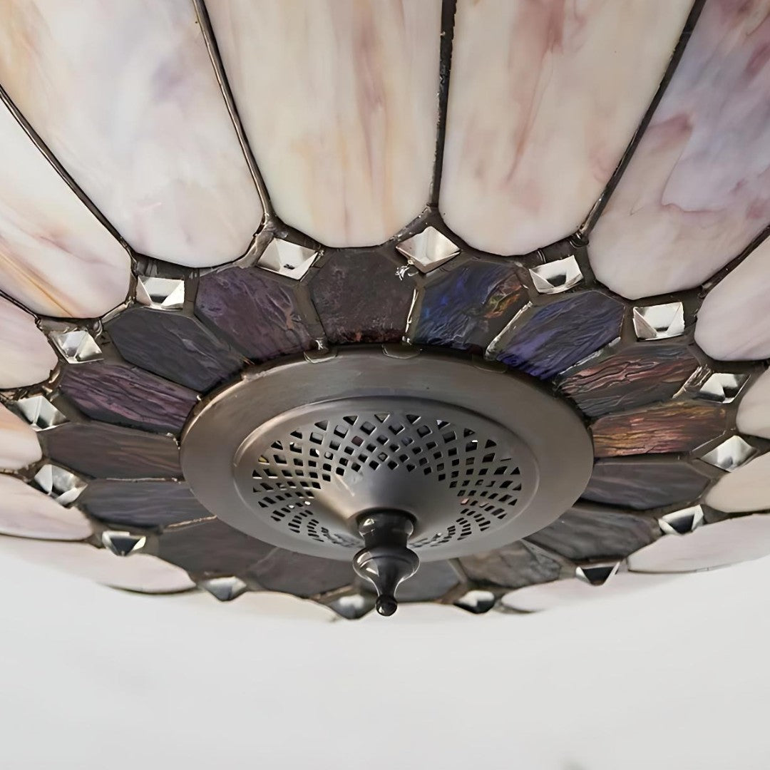 TF Brooklyn Tiffany Glass Flush Mount Ceiling Light - Art Deco Design for Hallway or Living Room