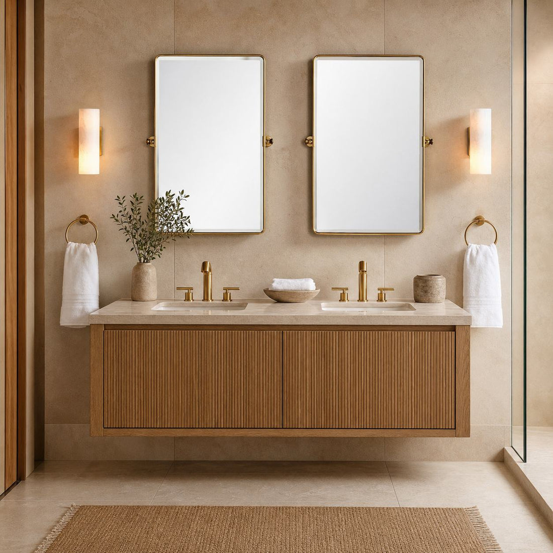 Wolvina Natural Marble Tube Sconce with Sleek Metal Details