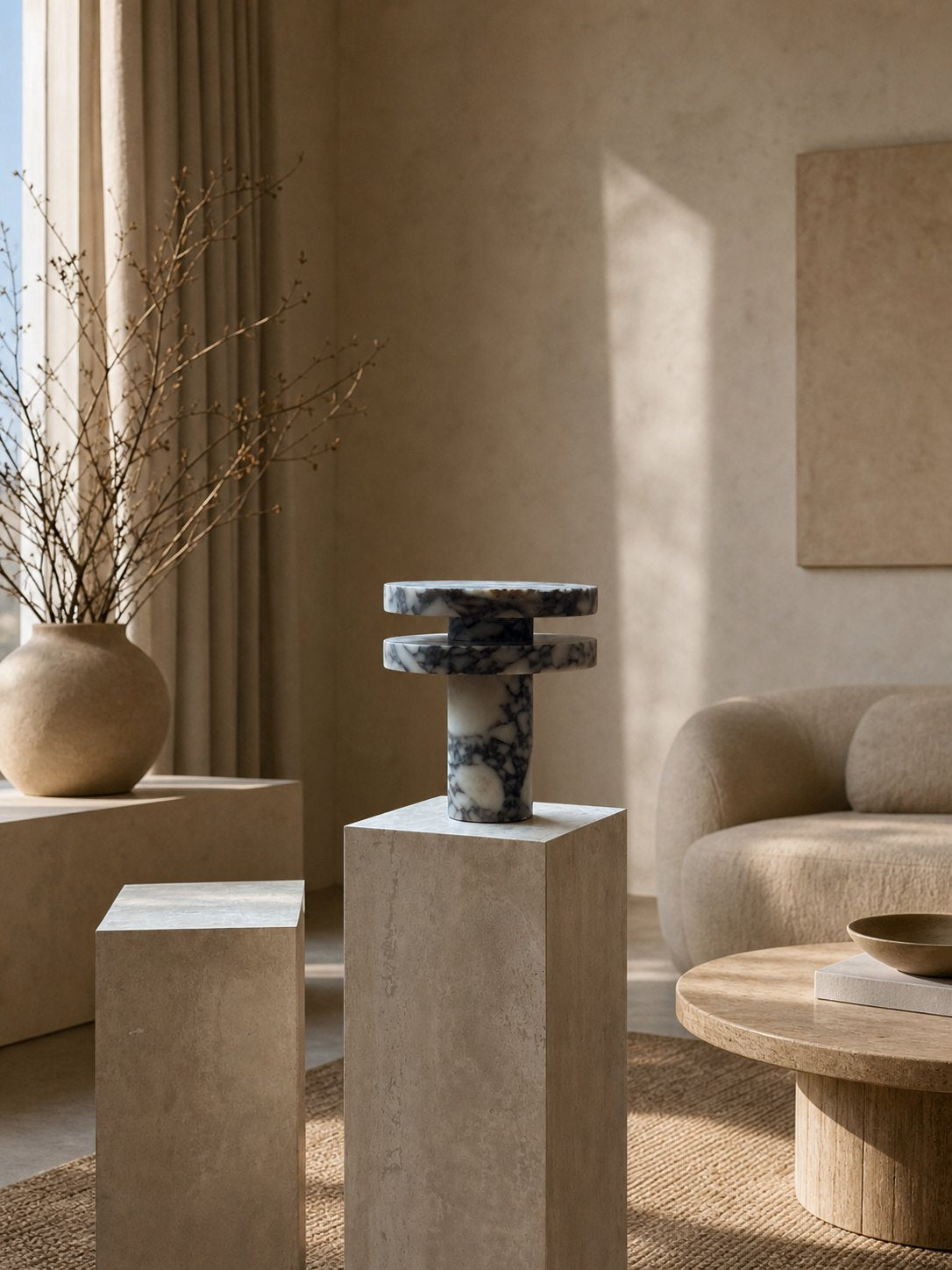 Modern Sculptural Table Lamp with Cylindrical Base Design for Bedroom Bedside and Living Room Use