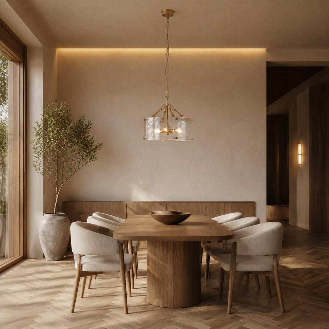 Panellux Decorative Pendant - Handcrafted Curved Glass Panels Brushed Brass Finish for Foyer