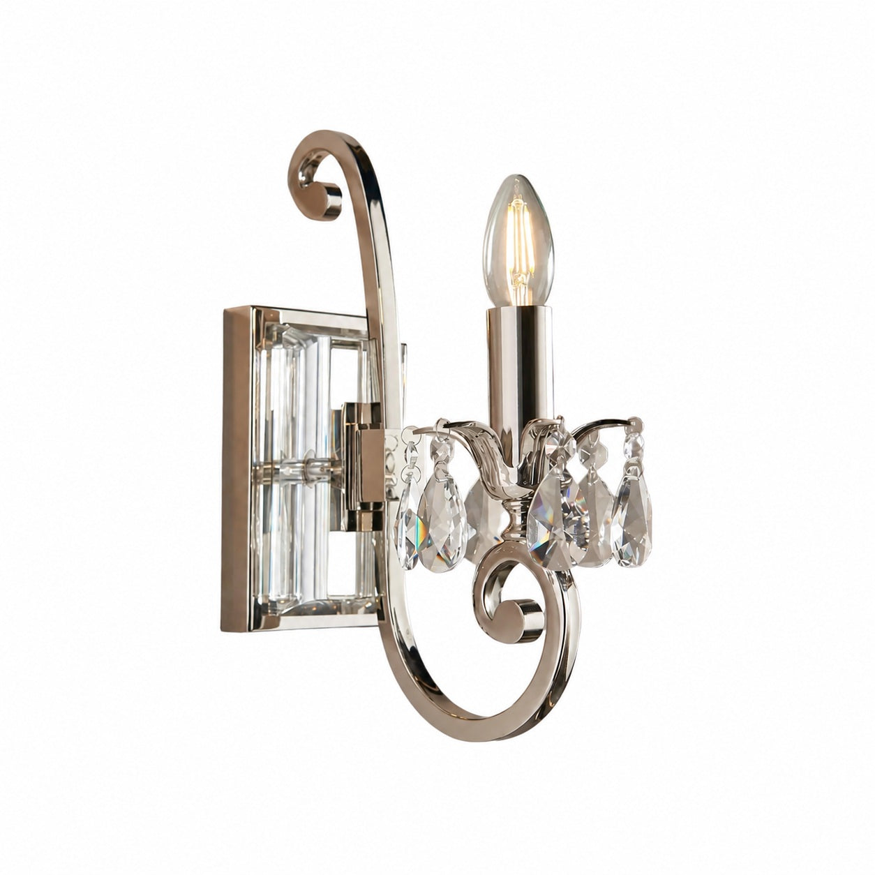Talonis Crystal Accent Wall Light – Curved Chrome Arm Design for Living and Hallway Spaces