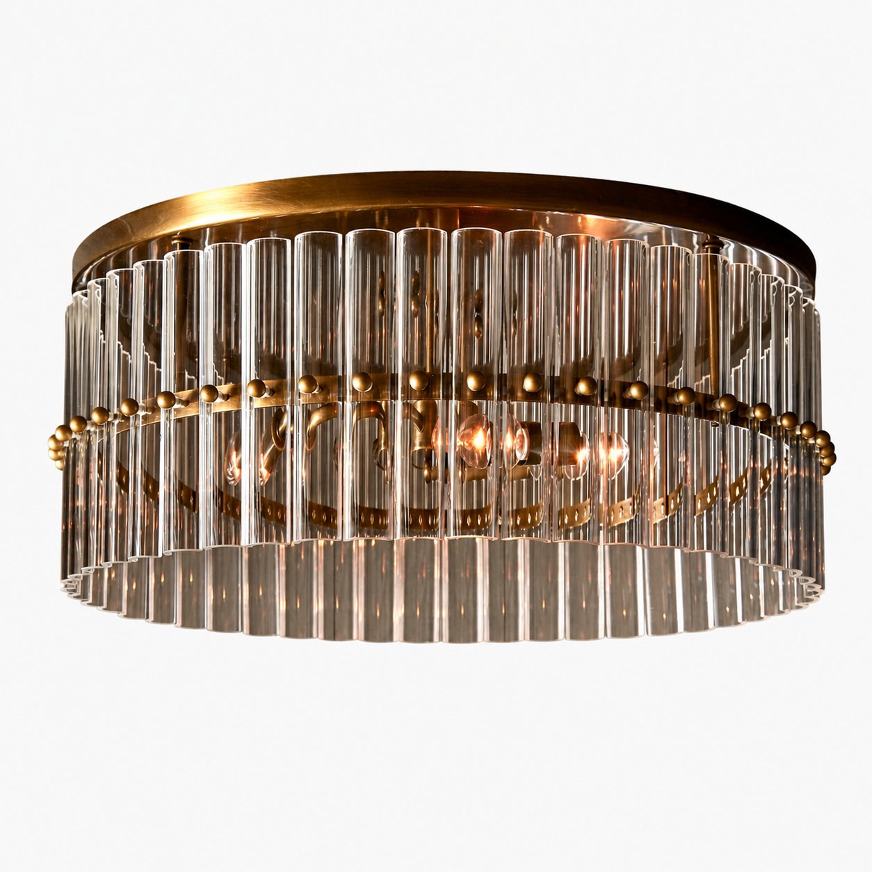Lumora Crystal Flush Mount – Elegant Brass Ceiling Light