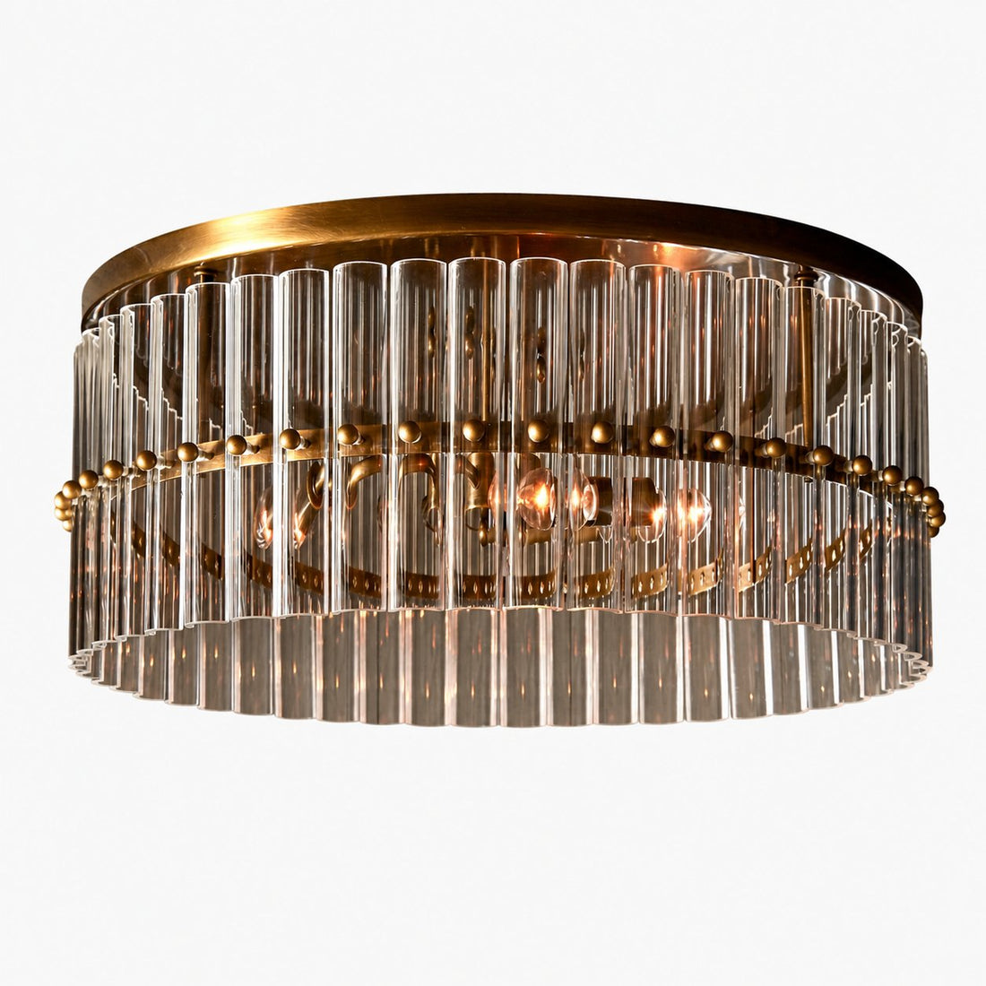 Lumora Crystal Flush Mount – Elegant Brass Ceiling Light