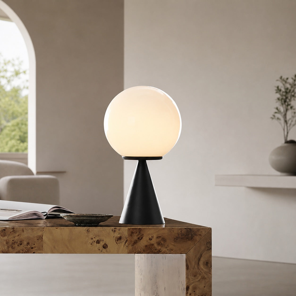 Ulvara Modern Table Lamp - Glass Globe and Tapered Base for Bedroom Glow