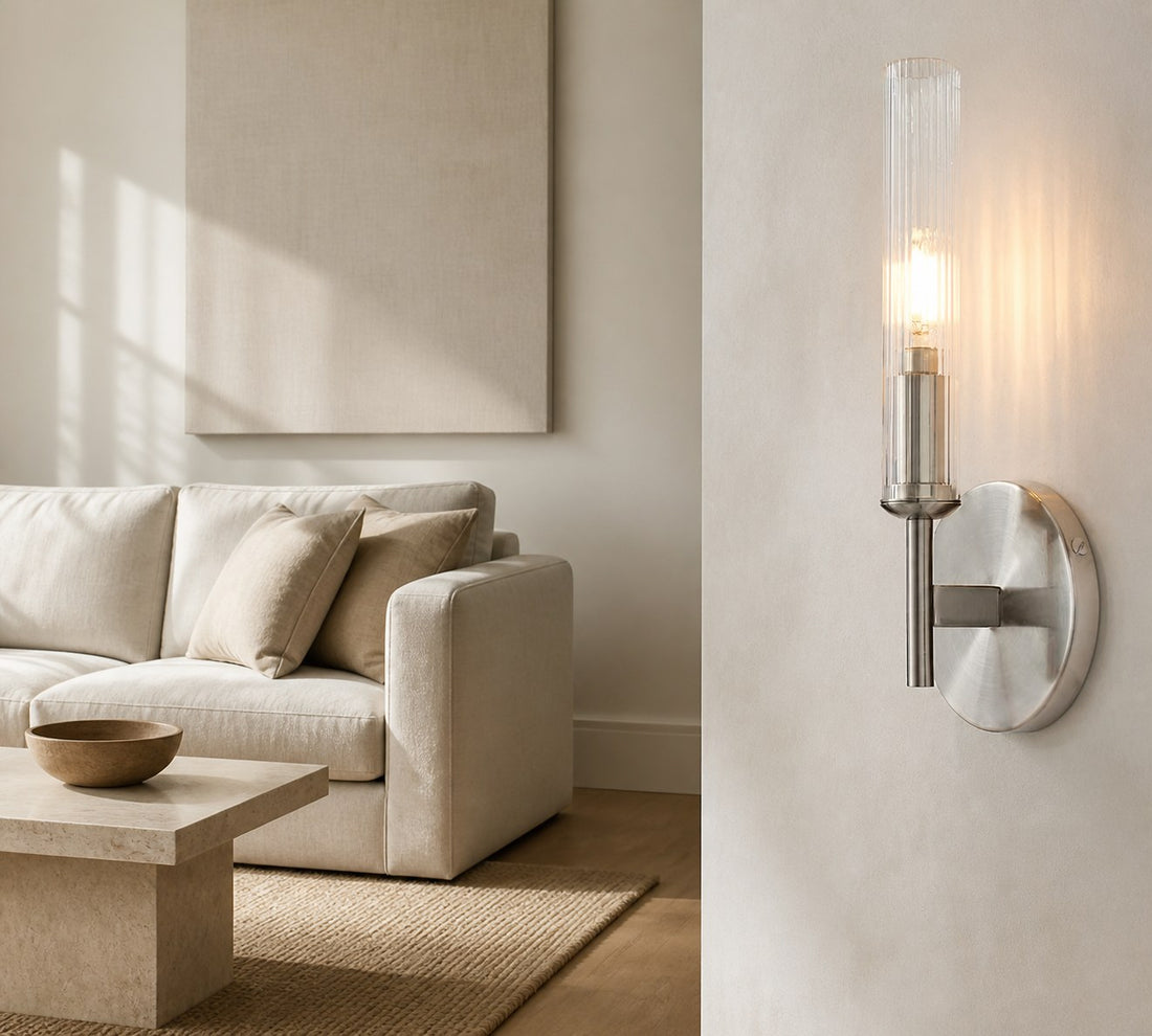Bravira Ribbed Glass Wall Lamp - Tube Metal Light in Classic Finishes