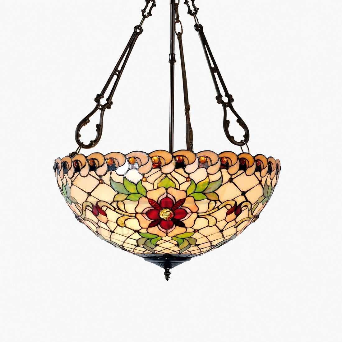 TF Dragonfly Beige Tiffany Pendant Lamp – Elegant Stained Glass Fixture for Dining Room and Bedroom