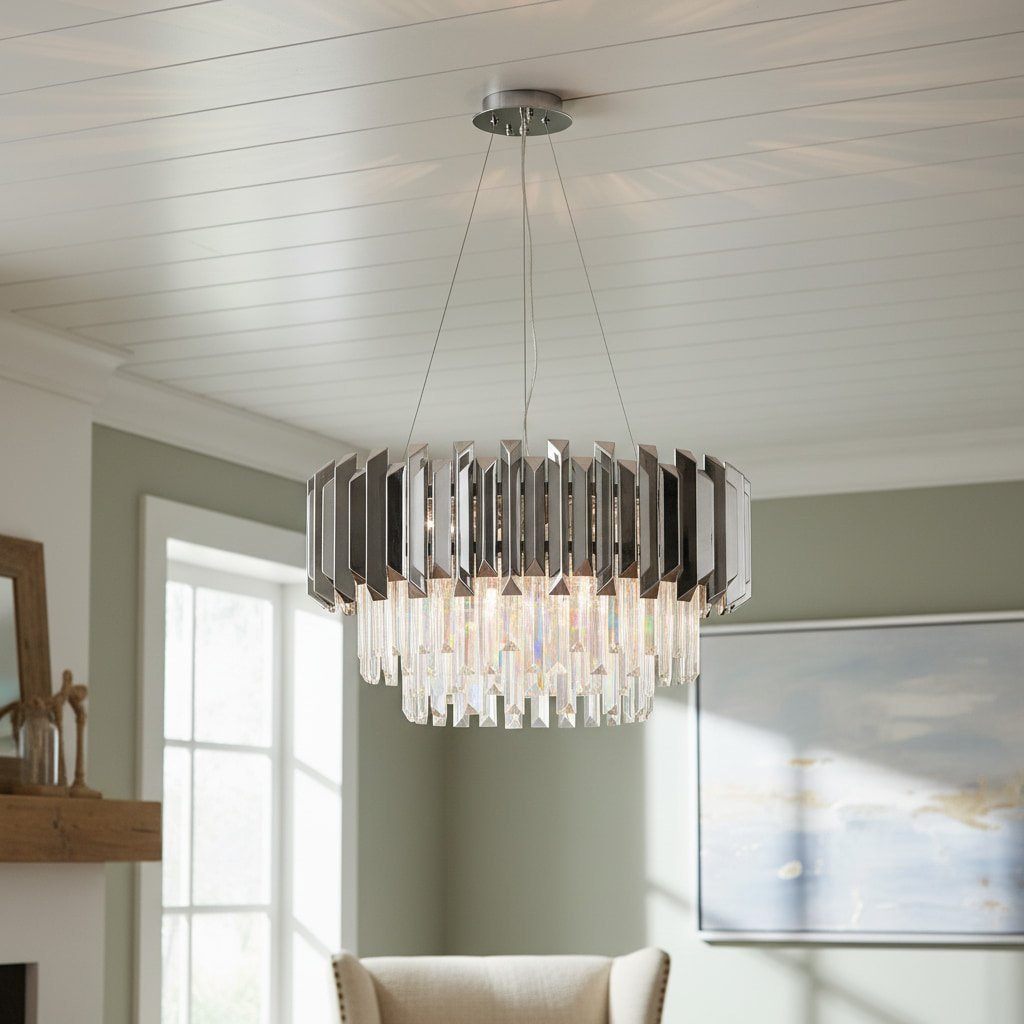 Virelia Contemporary Crystal Pendant Light – Layered Crystal Shade Ceiling Fixture for Dining or Living Room