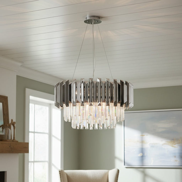 Virelia Contemporary Crystal Pendant Light – Layered Crystal Shade Ceiling Fixture for Dining or Living Room