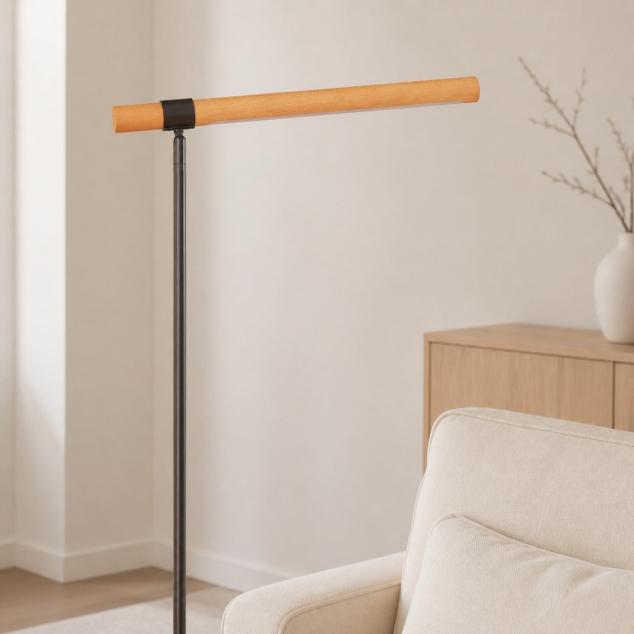 Moss Energy-Efficient Linear Wood LED Floor Lamp – Adjustable Swivel Design