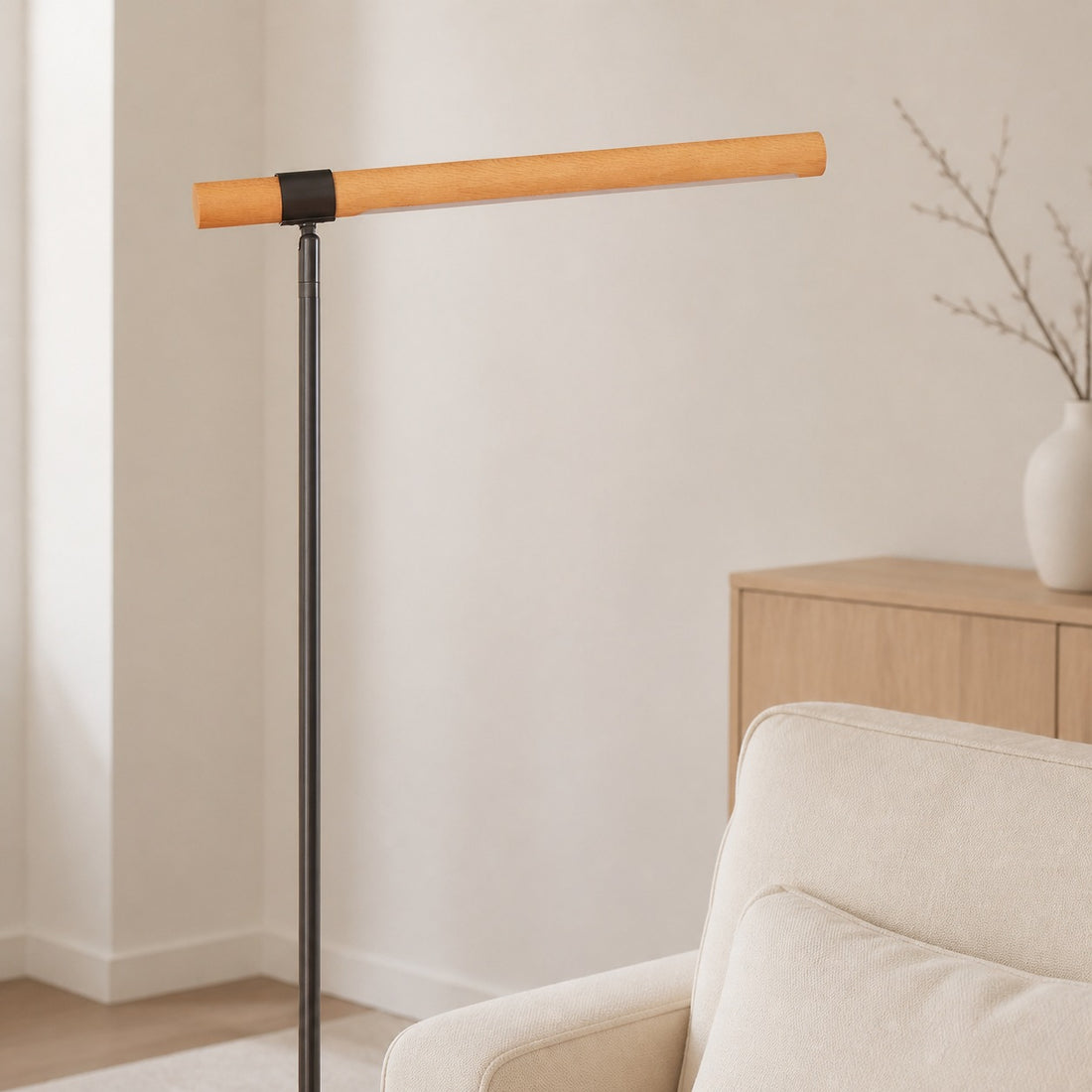 Moss Energy-Efficient Linear Wood LED Floor Lamp – Adjustable Swivel Design