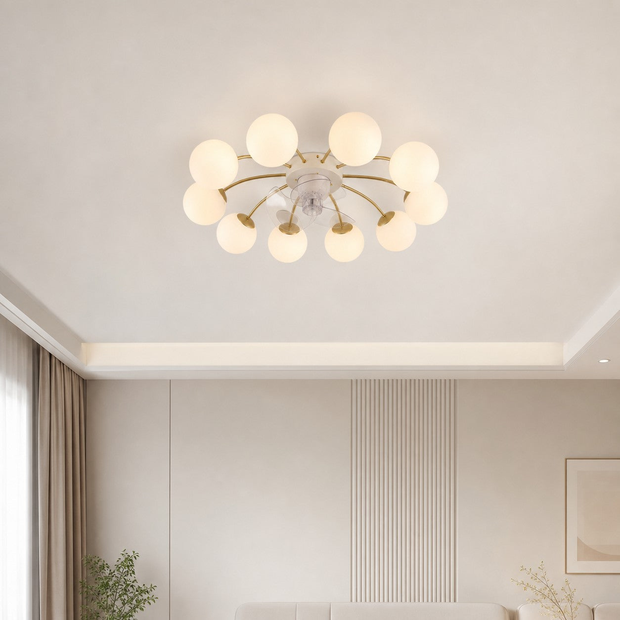 Modern White and Gold Ceiling Fan Light with Glass Globes