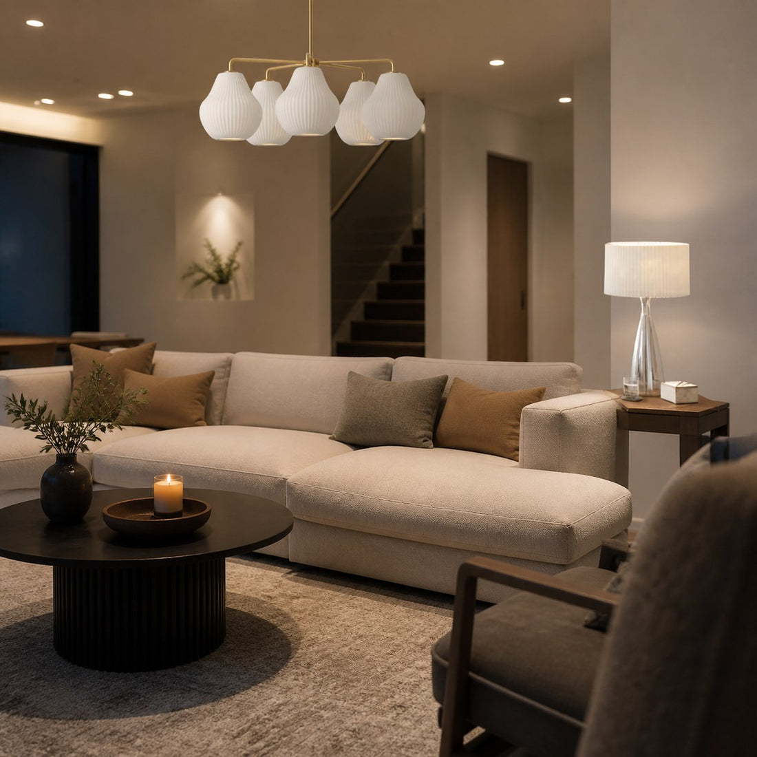 Rivrona 5-Light Chandelier for Entryway - Ribbed Glass Modern Lighting