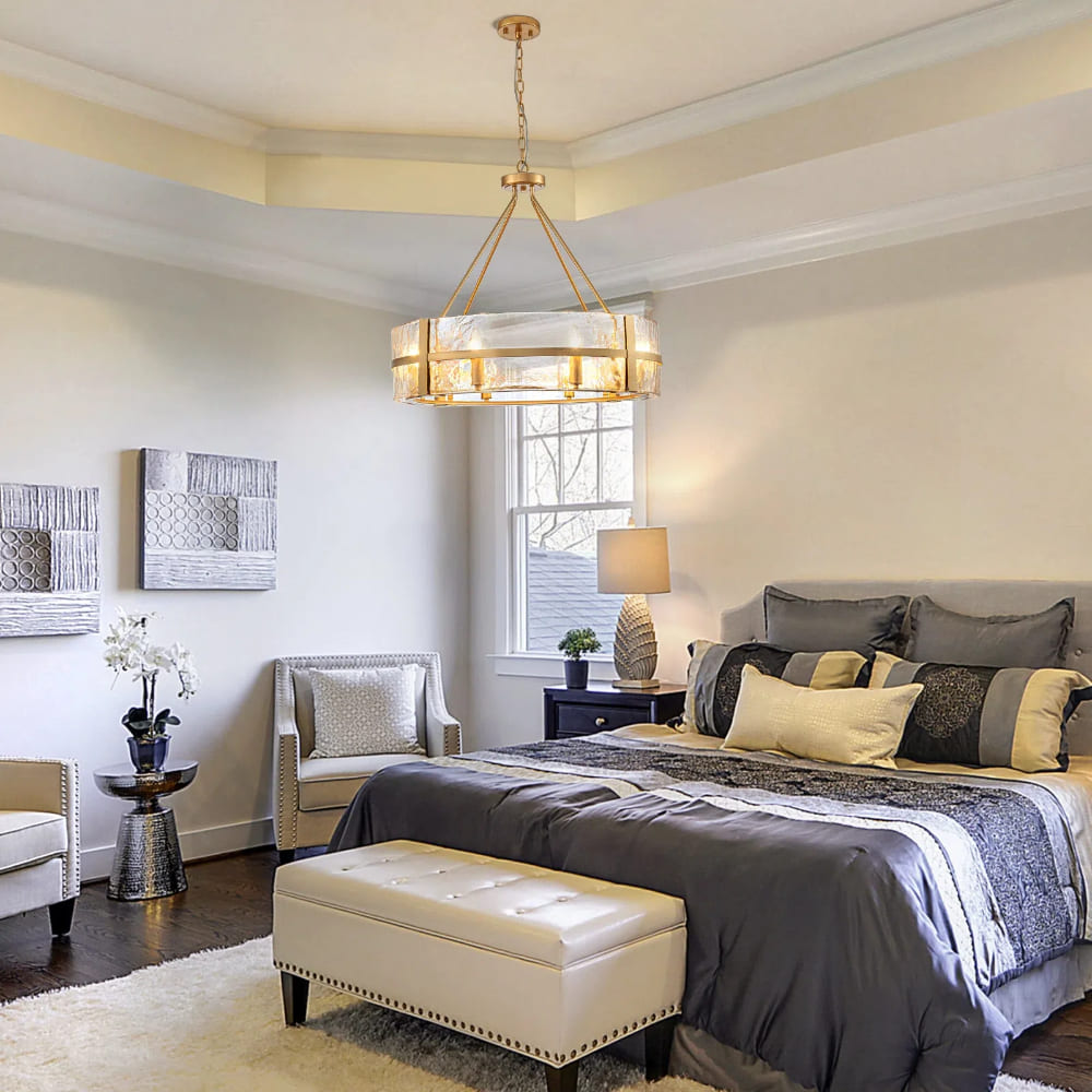 Modern Wide Drum Pendant Lamp – Clear Glass Chandelier For Living Room