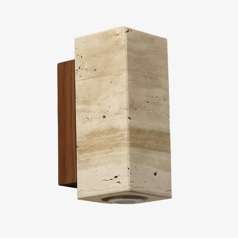 Slivara Natural Stone Backplate with Warm Amber Shade - Vintage Modern Slivara Wall Sconce for Living Room