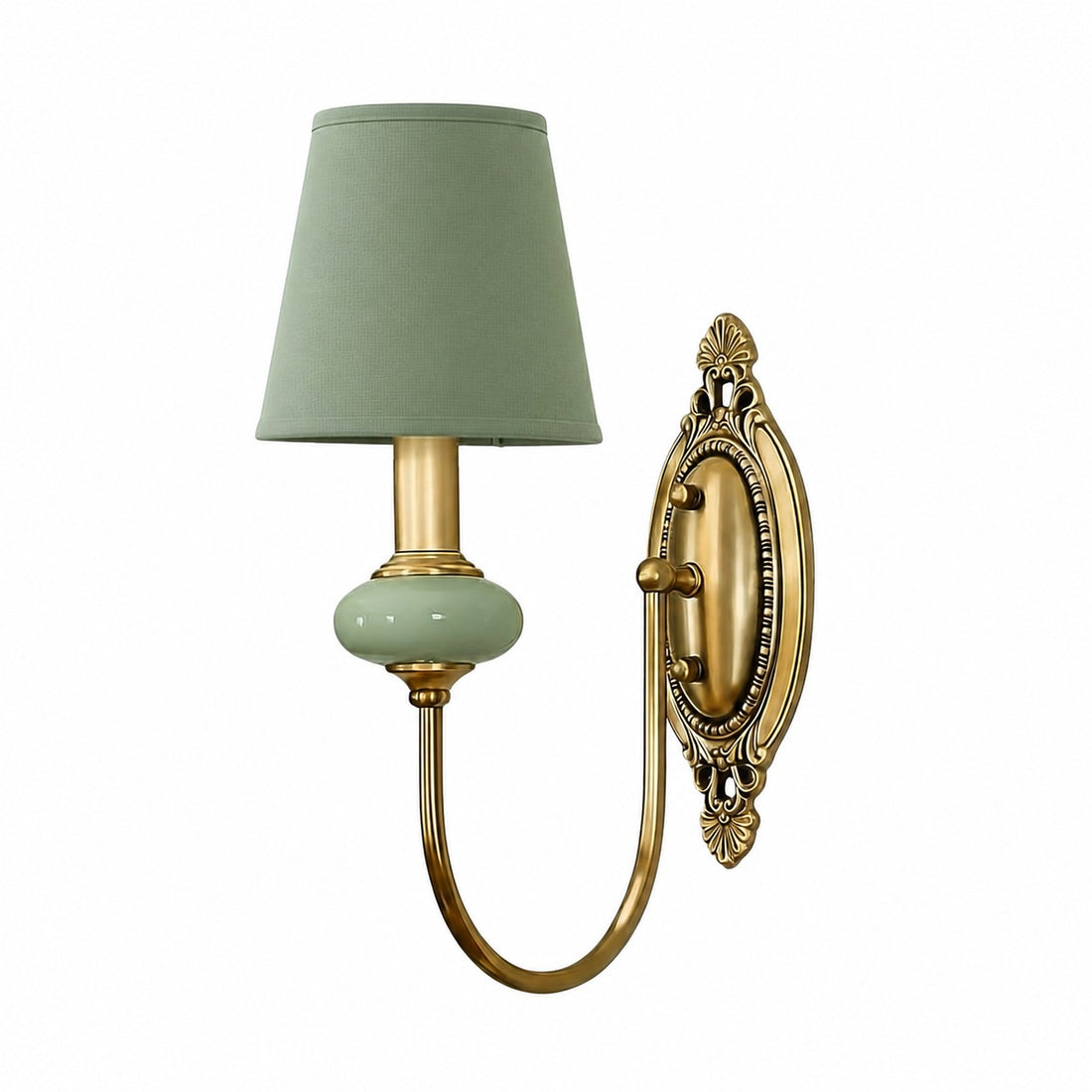 Rowanea Ceramic Wall Sconce with Fabric Shade and Metal Finish – Farmhouse Modern Hallway Light