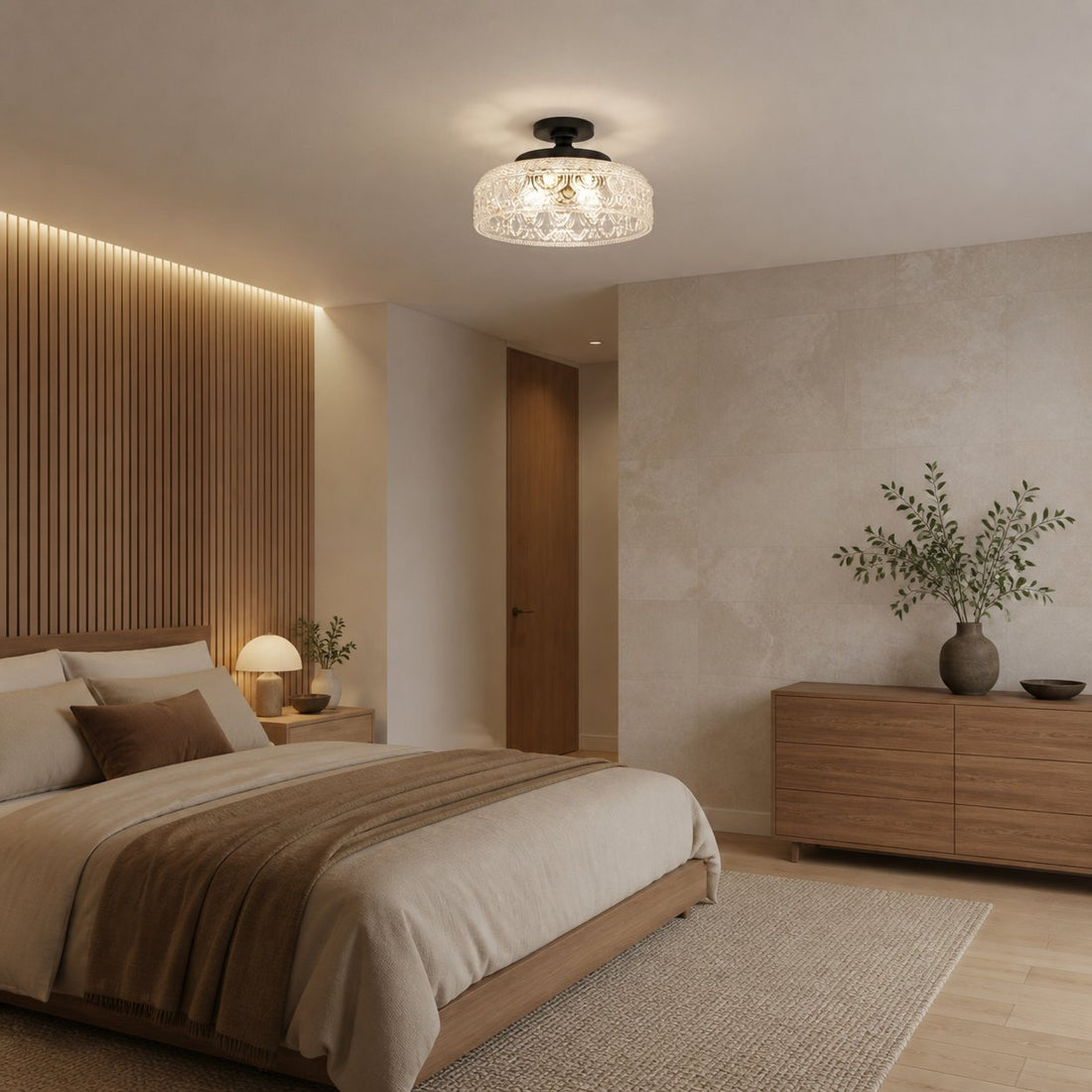 Zenarivo Vintage Floral Glass Semi Flush Mount Ceiling Light - Modern Cabin Style for Living Room