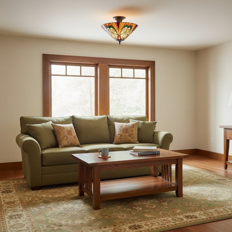 TF Hector Ceiling Light – Handcrafted Stained Glass Design Semi‑Flush or Pendant Fixture for Home