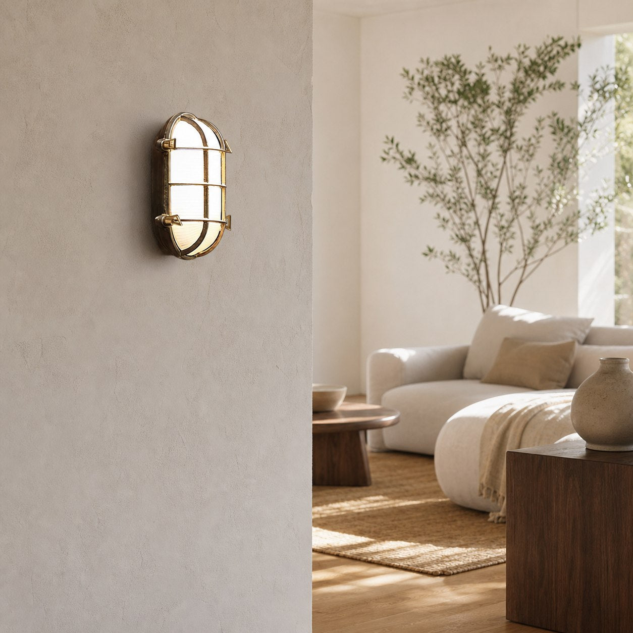 Ivoran Bulkhead Wall Sconce - Brass Caged Glass Vintage Industrial Light for Outdoor and Bathroom