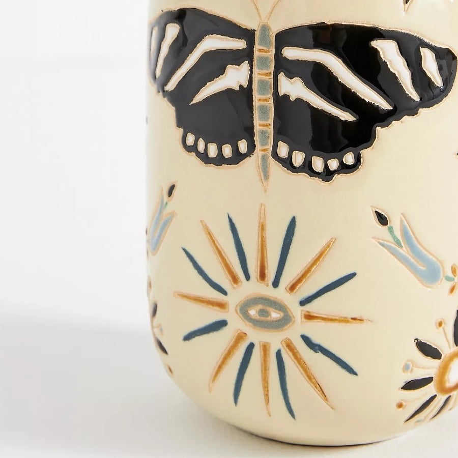 Ceruna Ceramic Table Lamp - Tapered Linen Shade Wax Resist for Bedroom