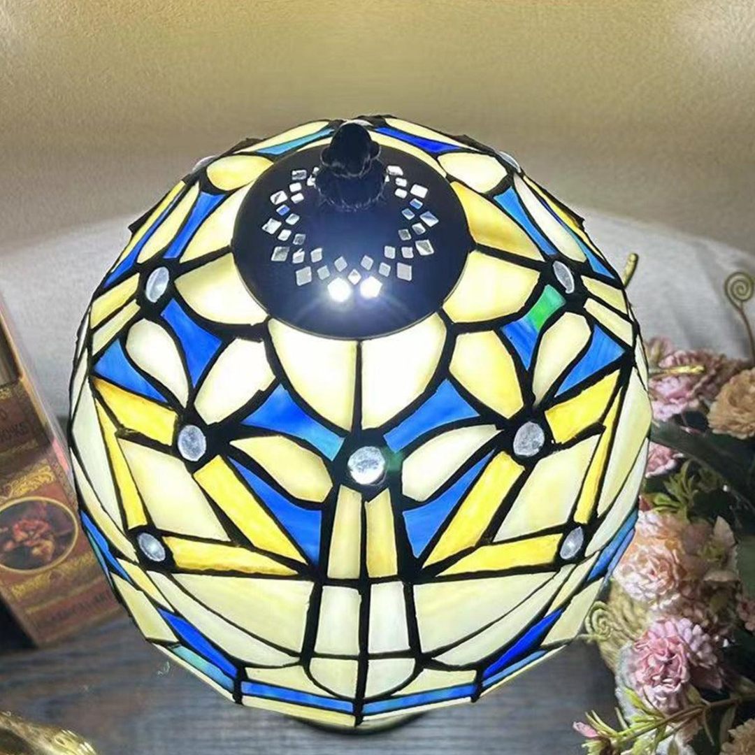 Virelle Traditional Tiffany Table Lamp - Colorful Stained Glass Dome Desk Light for Bedroom