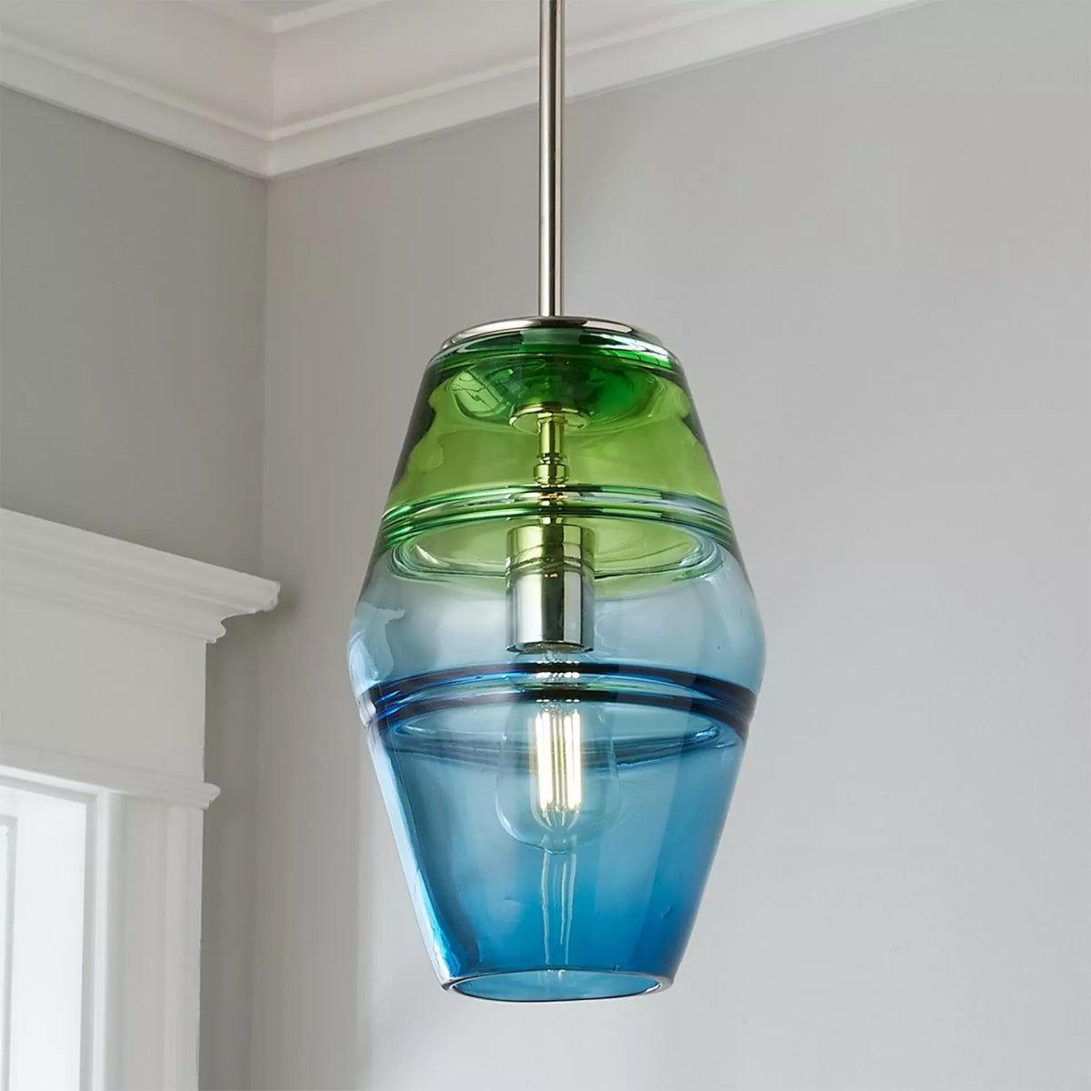 Blue Green Glass Pendant Light - Modern Art Glass Pendant Lamp