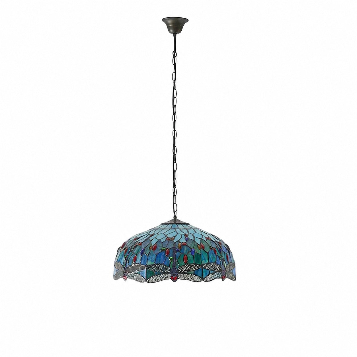 TF Dragonfly Tiffany Pendant Light – Art Nouveau Stained Glass Pendant for Living