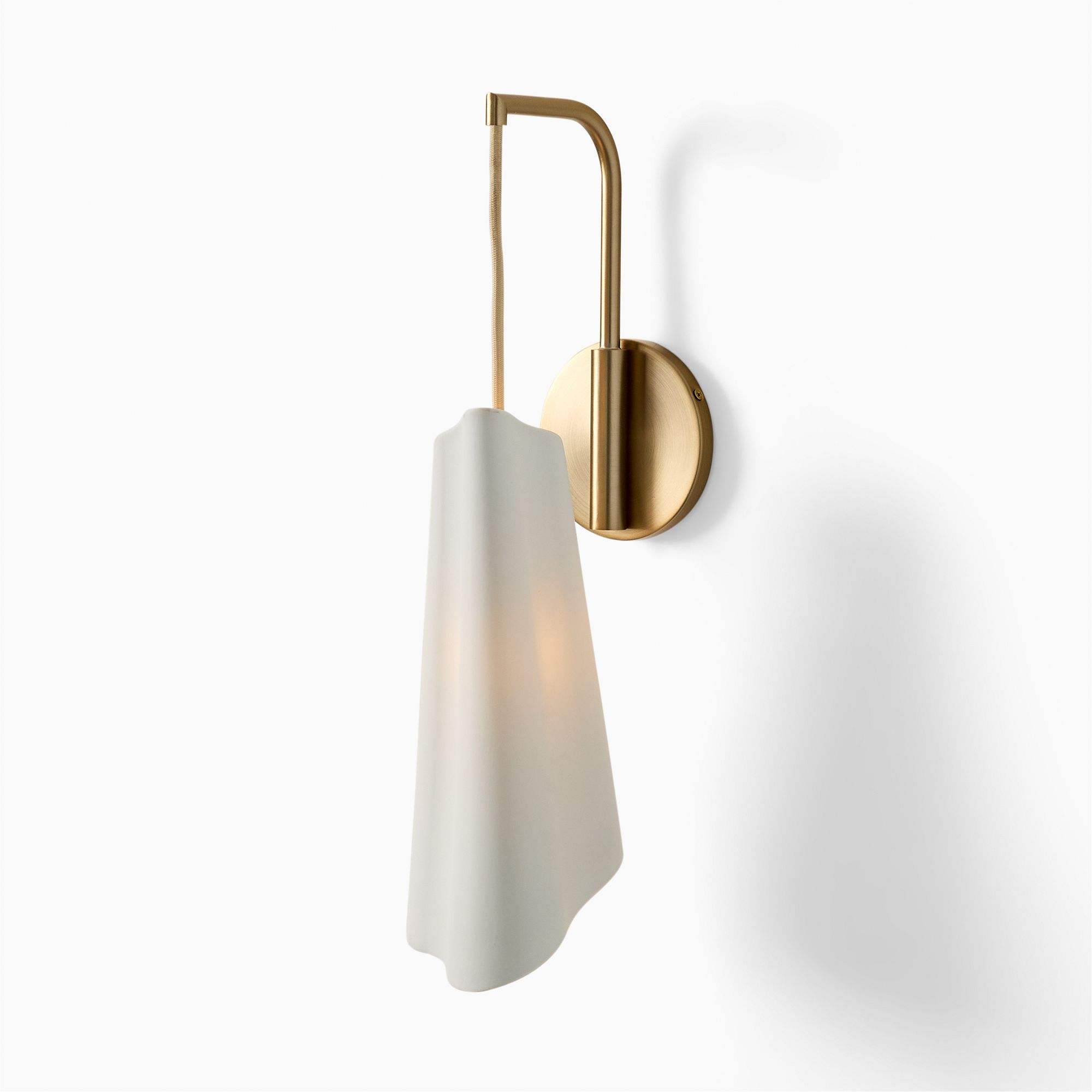 Orovia Sleek Wall Sconce – Ceramic Glass & Metal Champagne Brass