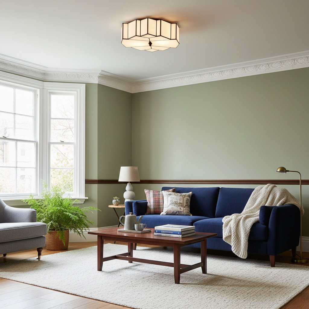 Kelsar Art Deco Tiffany Ceiling Light – Geometric Stained Glass Flush Mount Fixture for Living Room